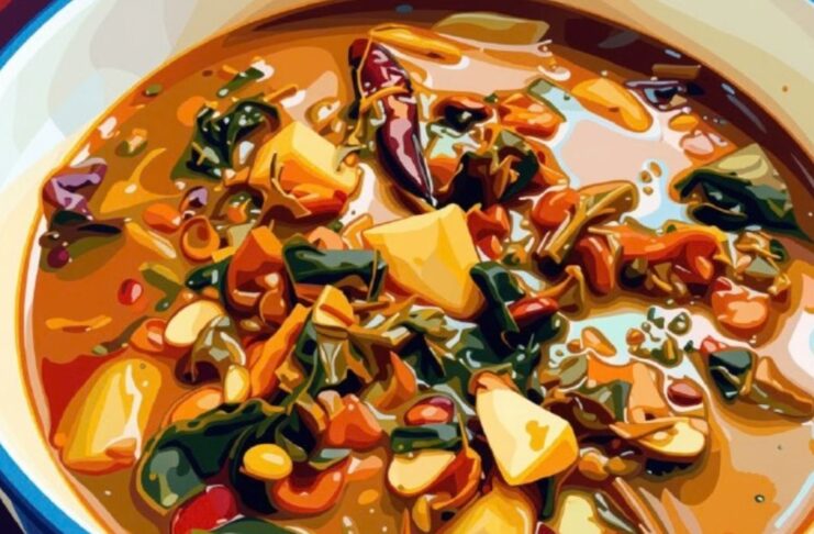 Nepali delicacy gundruk, in a soupy recipe